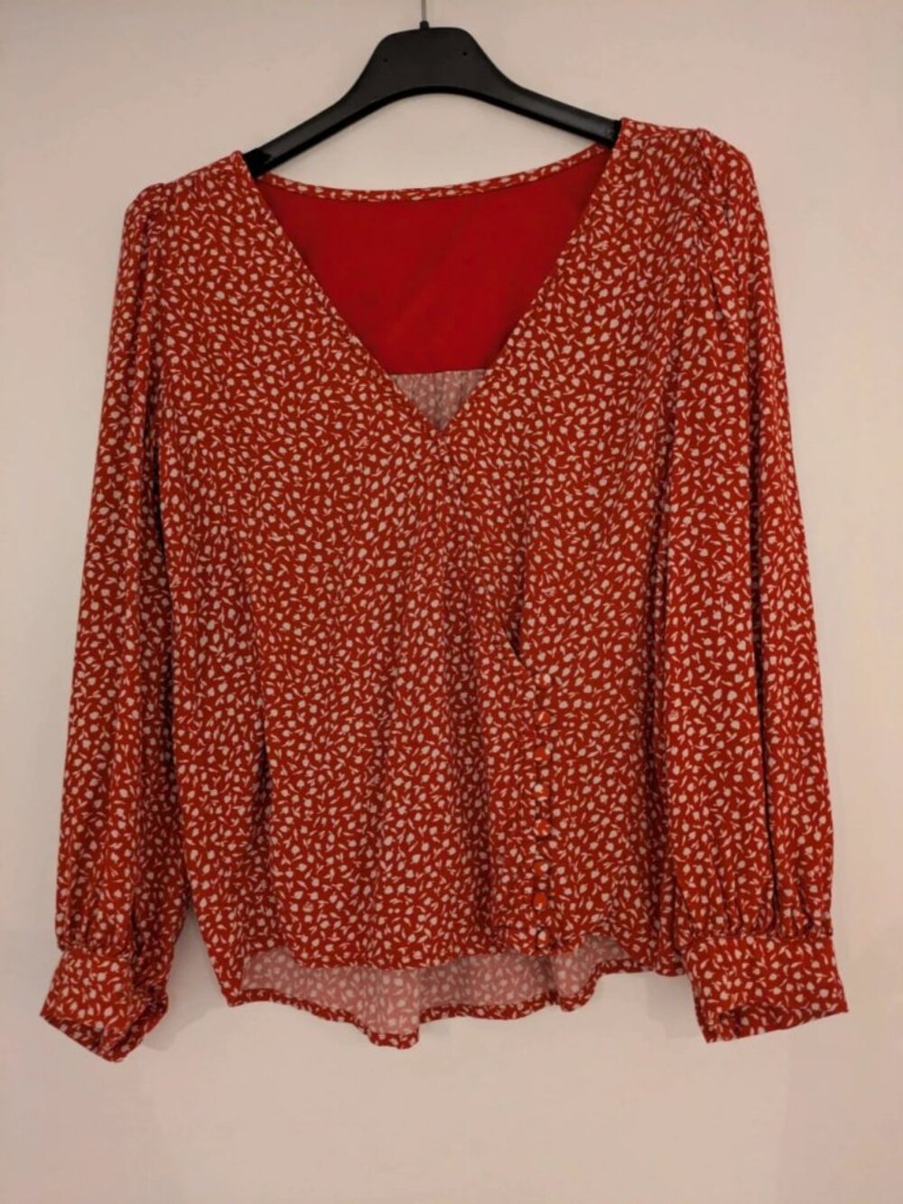 Women's Red Floral Print Peasant Blouse Size XS